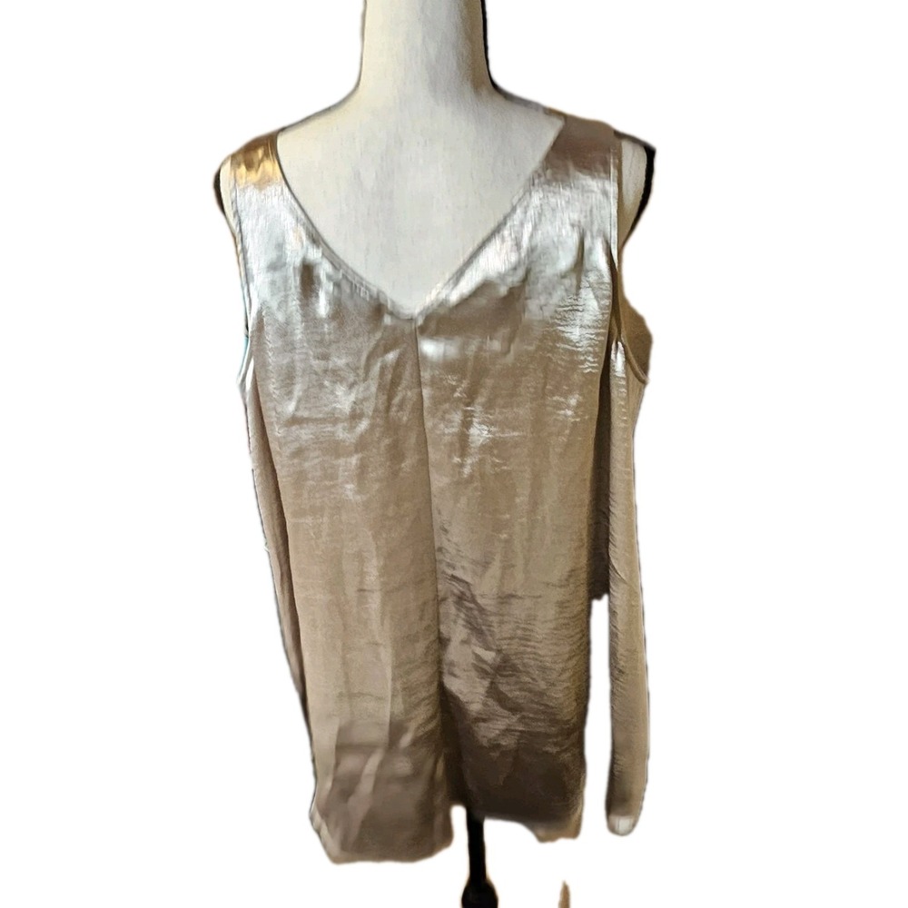 Lane Bryant V-Neck Bronze Satin Swing Tank Women's SZ 14 Workwear Dressy Casual